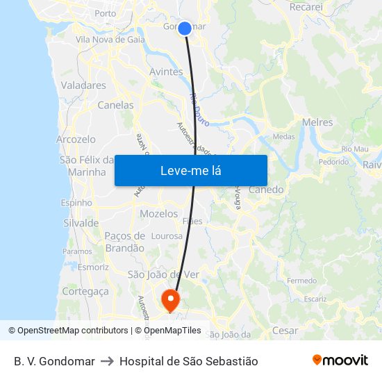 B. V. Gondomar to Hospital de São Sebastião map