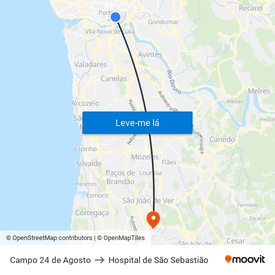 Campo 24 de Agosto to Hospital de São Sebastião map
