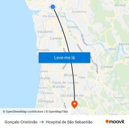 Gonçalo Cristóvão to Hospital de São Sebastião map