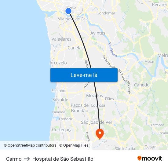 Carmo to Hospital de São Sebastião map