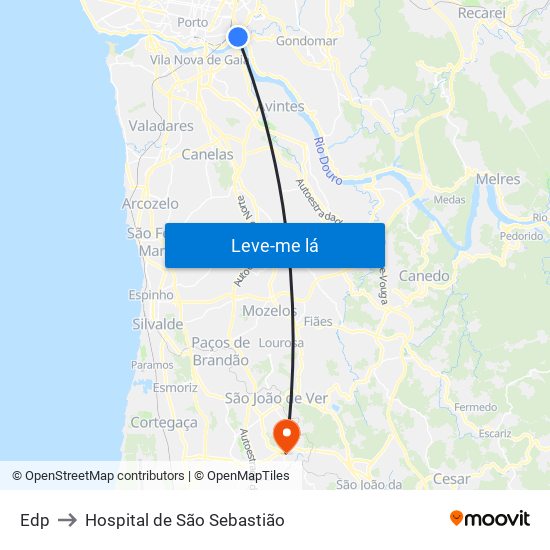 Edp to Hospital de São Sebastião map