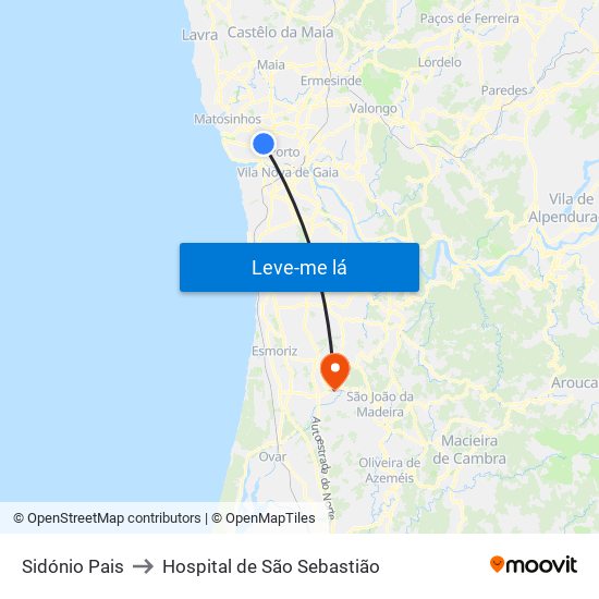 Sidónio Pais to Hospital de São Sebastião map