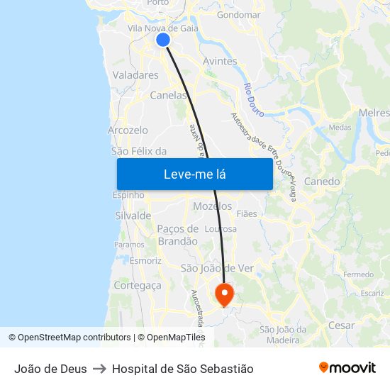 João de Deus to Hospital de São Sebastião map