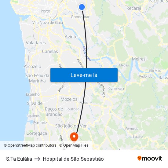 S.Ta Eulália to Hospital de São Sebastião map