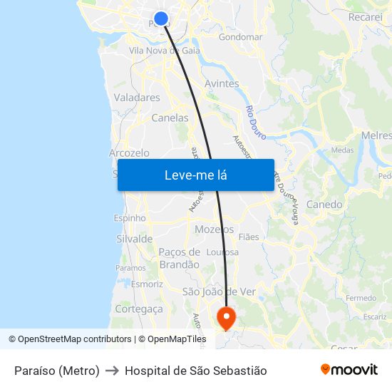 Paraíso (Metro) to Hospital de São Sebastião map