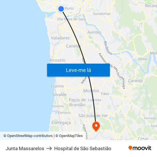 Junta Massarelos to Hospital de São Sebastião map