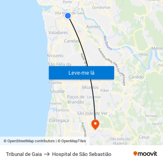 Tribunal de Gaia to Hospital de São Sebastião map