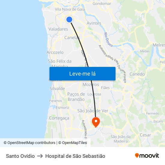 Santo Ovídio to Hospital de São Sebastião map