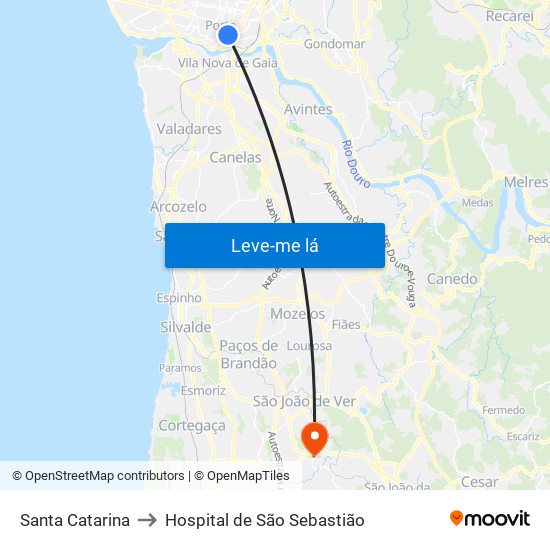 Santa Catarina to Hospital de São Sebastião map