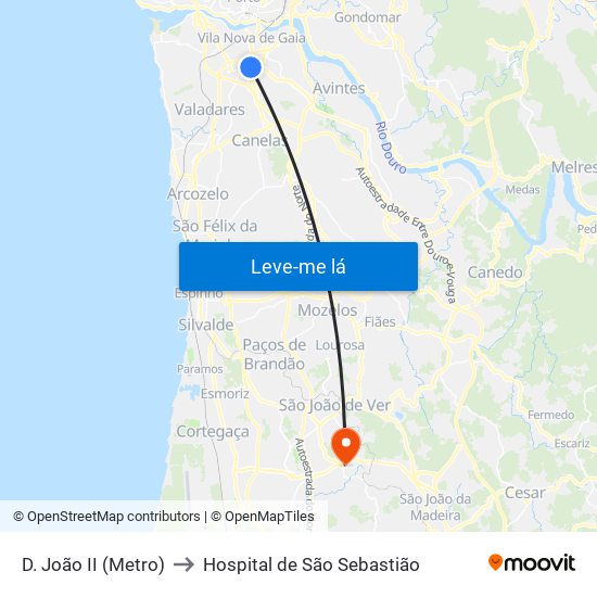 D. João II (Metro) to Hospital de São Sebastião map