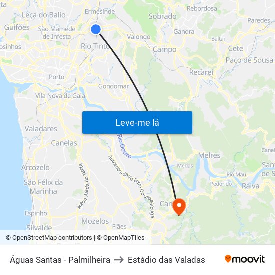 Águas Santas - Palmilheira to Estádio das Valadas map