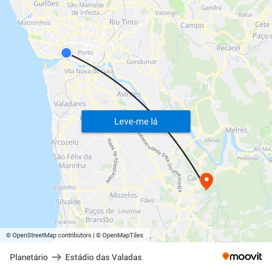 Planetário to Estádio das Valadas map