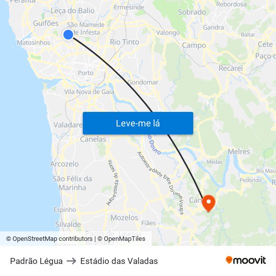 Padrão Légua to Estádio das Valadas map