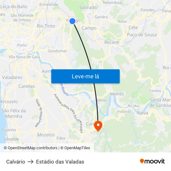 Calvário to Estádio das Valadas map