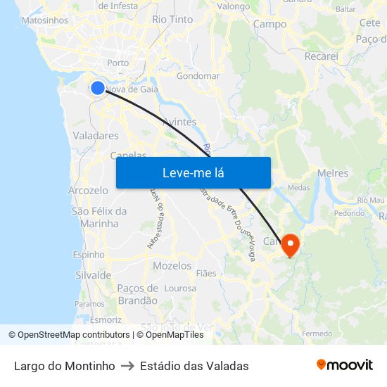 Largo do Montinho to Estádio das Valadas map