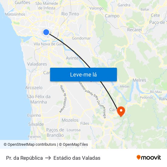 Pr. da República to Estádio das Valadas map