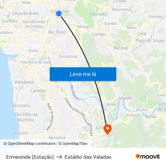 Ermesinde (Estação) to Estádio das Valadas map