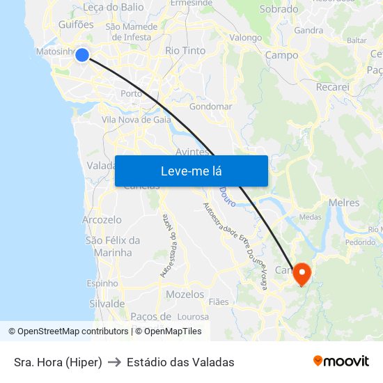 Sra. Hora (Hiper) to Estádio das Valadas map