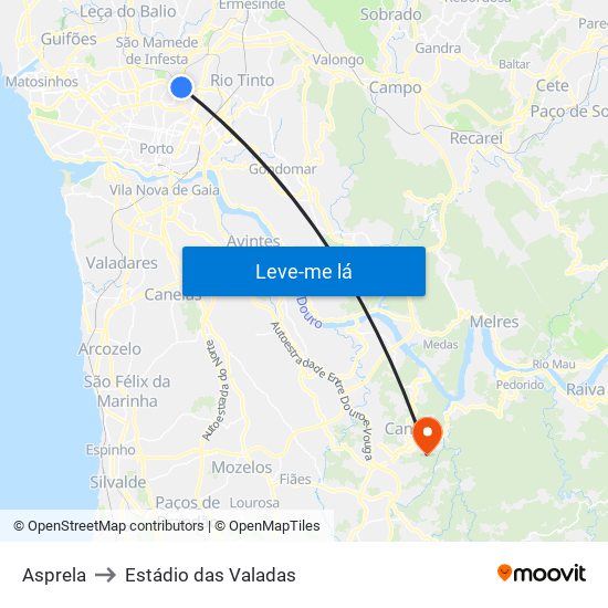 Asprela to Estádio das Valadas map