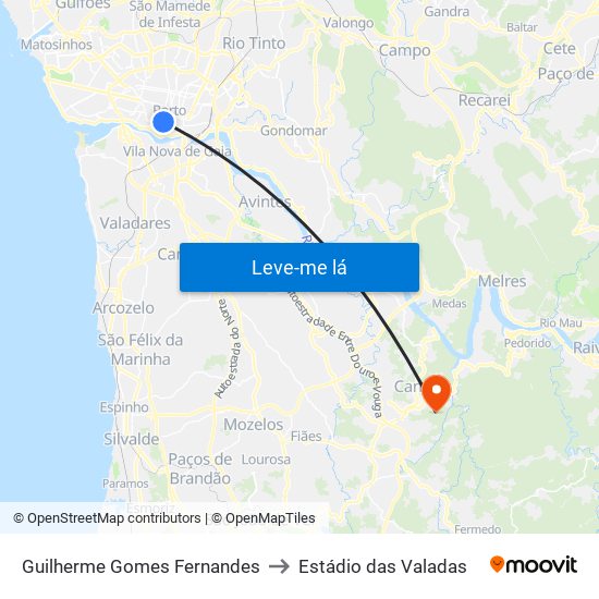 Guilherme Gomes Fernandes to Estádio das Valadas map