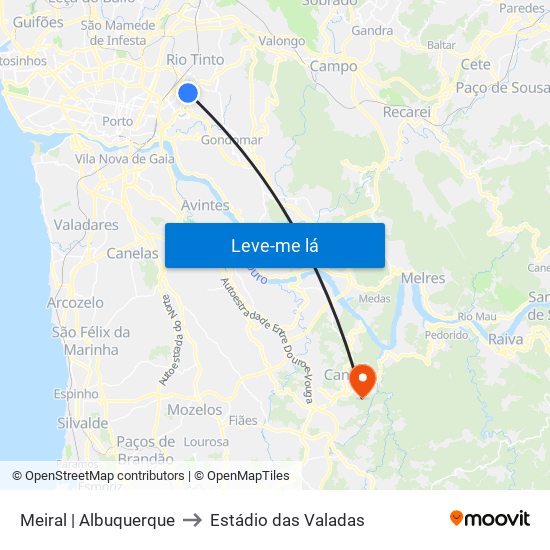 Meiral | Albuquerque to Estádio das Valadas map