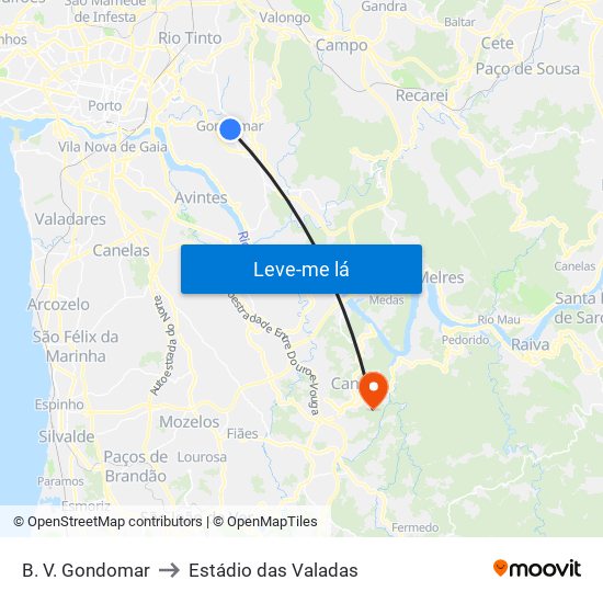 B. V. Gondomar to Estádio das Valadas map