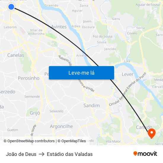 João de Deus to Estádio das Valadas map