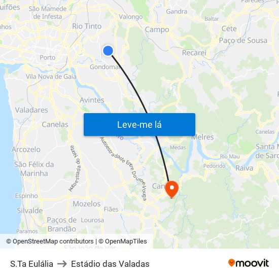 S.Ta Eulália to Estádio das Valadas map