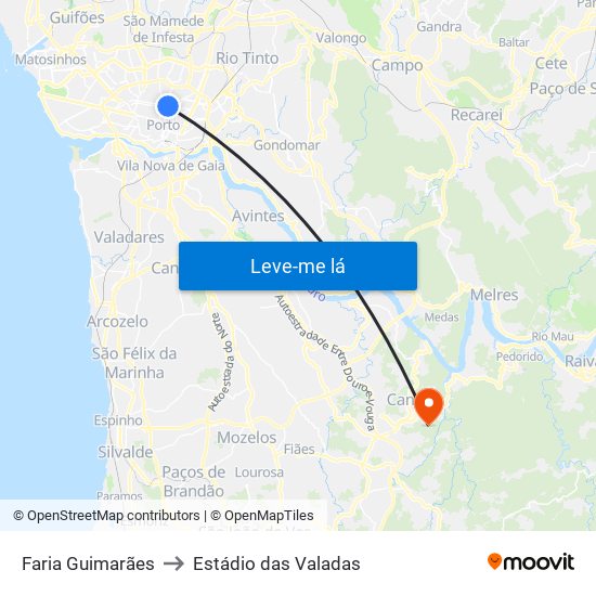 Faria Guimarães to Estádio das Valadas map
