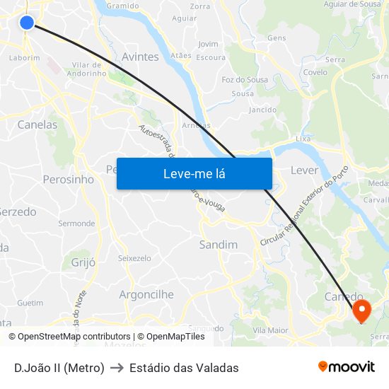 D.João II (Metro) to Estádio das Valadas map