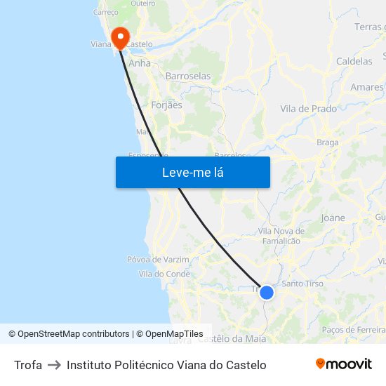 Trofa to Instituto Politécnico Viana do Castelo map