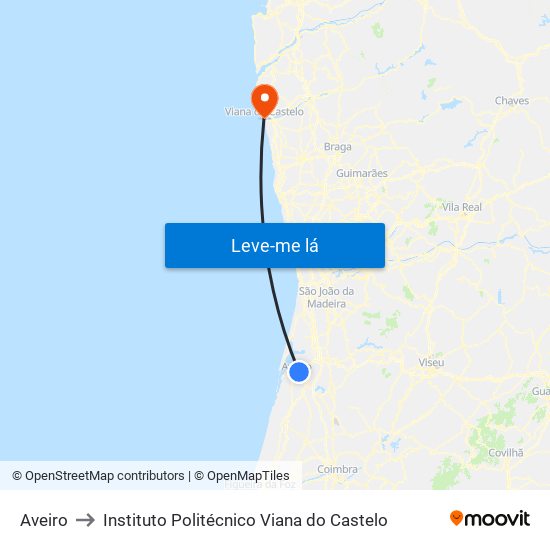 Aveiro to Instituto Politécnico Viana do Castelo map