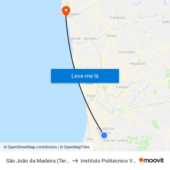 São João da Madeira (Terminal Rodoviário) to Instituto Politécnico Viana do Castelo map