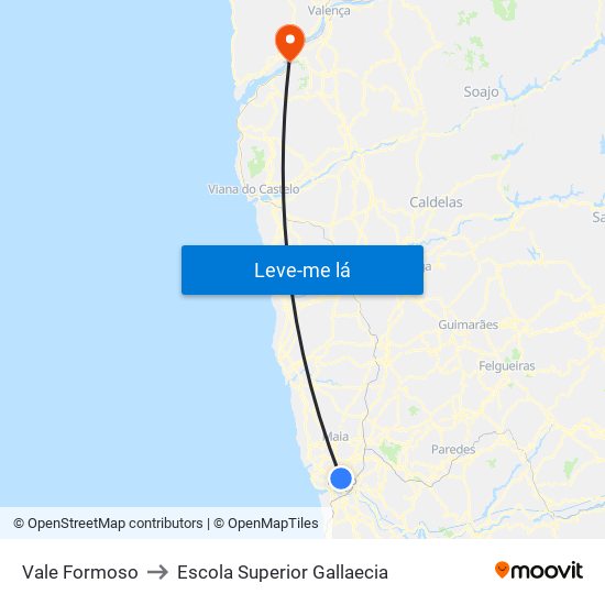 Vale Formoso to Escola Superior Gallaecia map