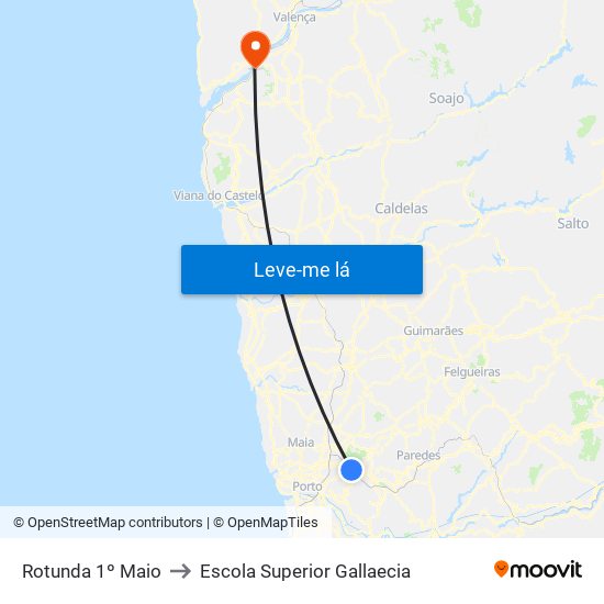 Rotunda 1º Maio to Escola Superior Gallaecia map