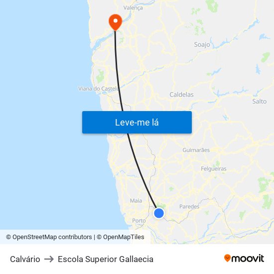 Calvário to Escola Superior Gallaecia map