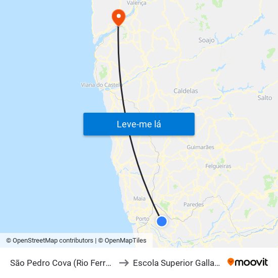 São Pedro Cova (Rio Ferreira) to Escola Superior Gallaecia map