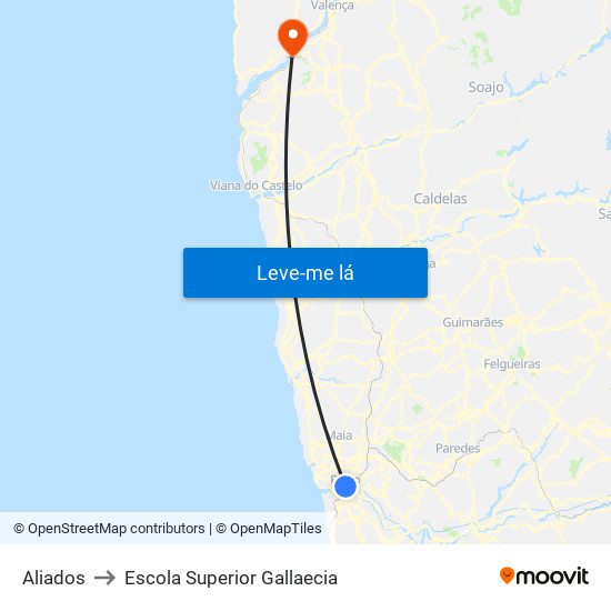 Aliados to Escola Superior Gallaecia map