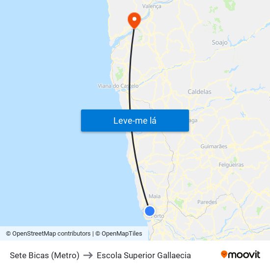 Sete Bicas (Metro) to Escola Superior Gallaecia map