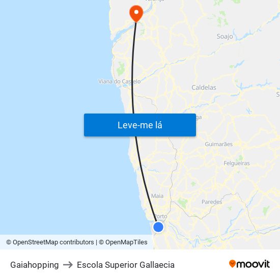 Gaiahopping to Escola Superior Gallaecia map