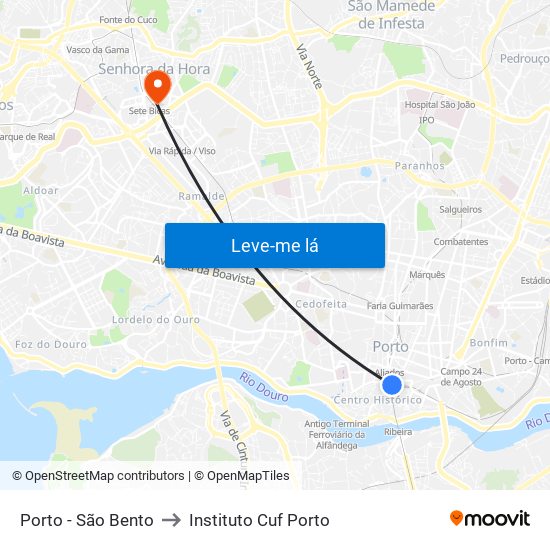 Porto - São Bento to Instituto Cuf Porto map
