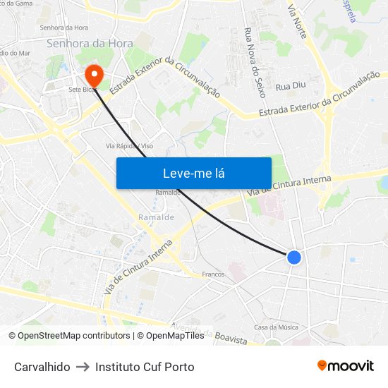Carvalhido to Instituto Cuf Porto map