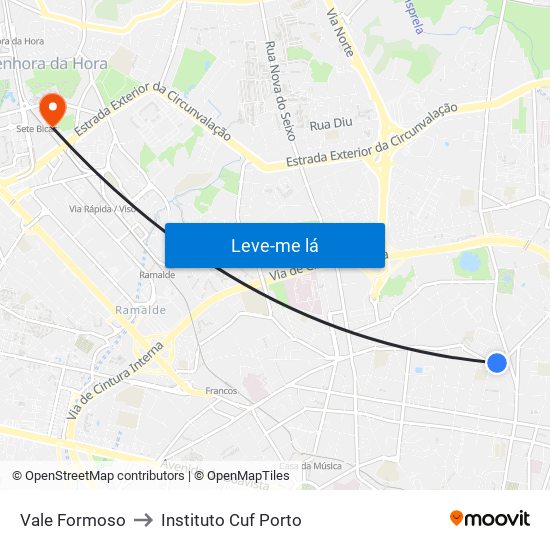 Vale Formoso to Instituto Cuf Porto map