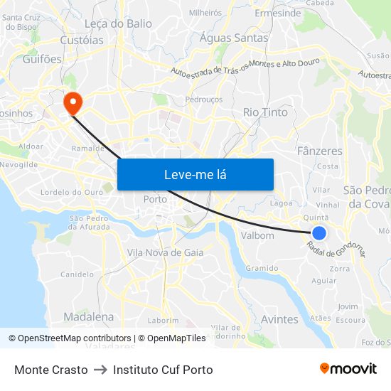 Monte Crasto to Instituto Cuf Porto map