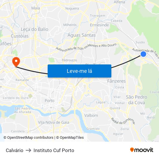 Calvário to Instituto Cuf Porto map