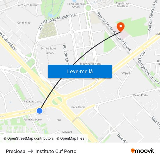Preciosa to Instituto Cuf Porto map