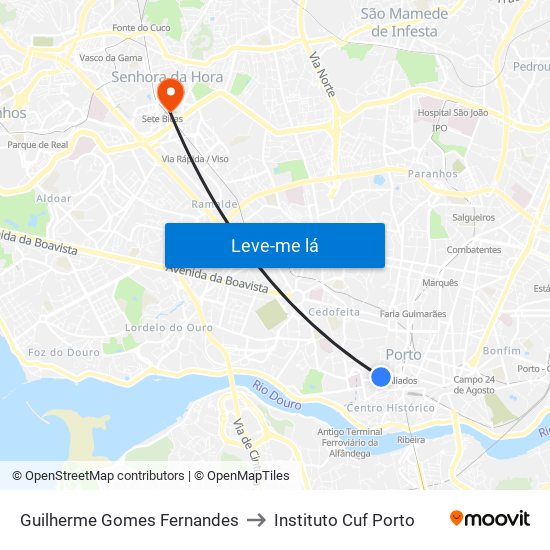 Guilherme Gomes Fernandes to Instituto Cuf Porto map