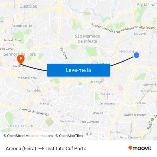 Areosa (Feira) to Instituto Cuf Porto map