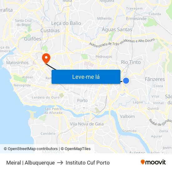 Meiral | Albuquerque to Instituto Cuf Porto map