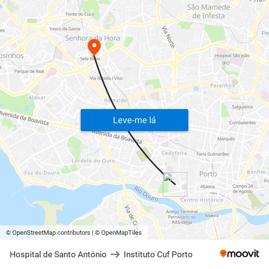 Hospital de Santo António to Instituto Cuf Porto map